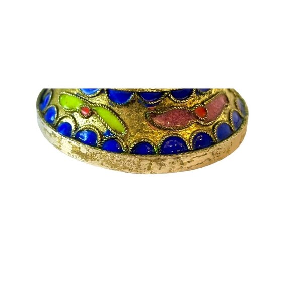 Antique Cloisonne w/ Ornate Enamel Flowers & Gold Gilding Brass Color Vase - Picture 11 of 13